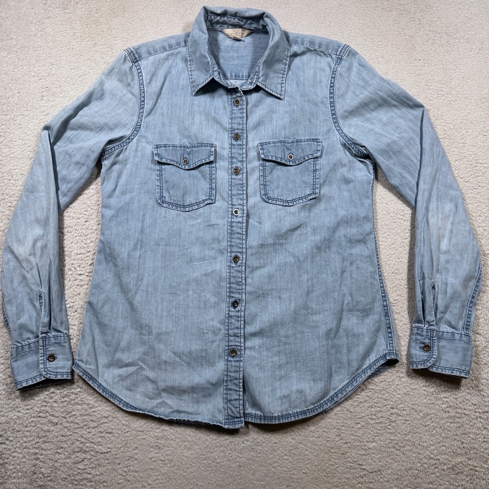 Banana Republic Denim Shirt Womens S Light Blue Cotton Linen Soft Wash 325464-02